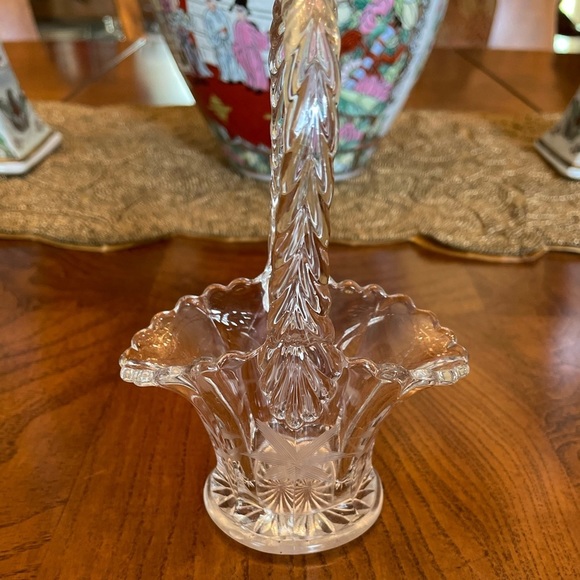 Vintage Duncan & Miller Clear Etched Crystal Cut Glass Brides Basket, Scalloped - Picture 1 of 8